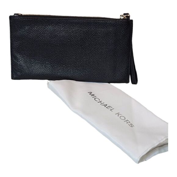 Michael Kors Womens Black Leather Zip Top Closure Clutch NWOT - Picture 3 of 9